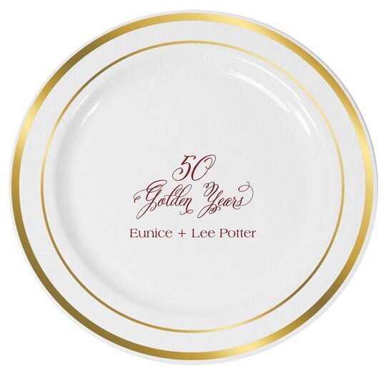Elegant 50 Golden Years Premium Banded Plastic Plates